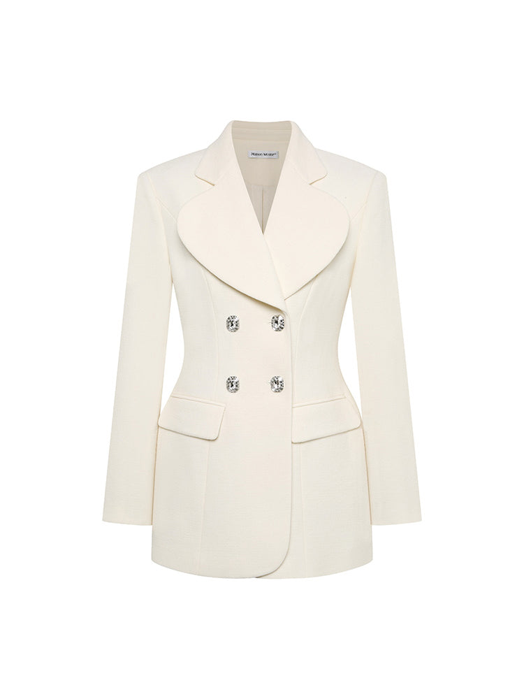 Blazer with Double Row Square Rhinestone Buttons and Wide Lapels