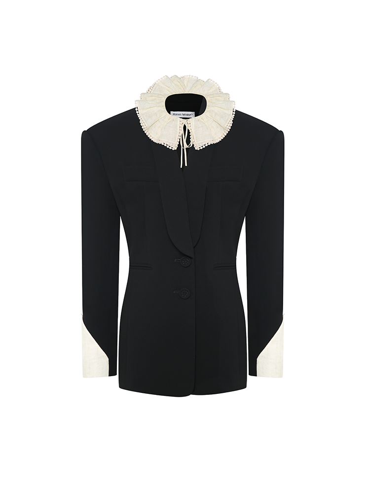 Cuff Color Blocked Black Blazer