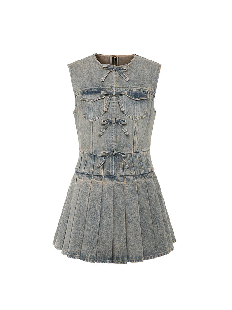 Vintage Distressed Sleeveless Denim Dress