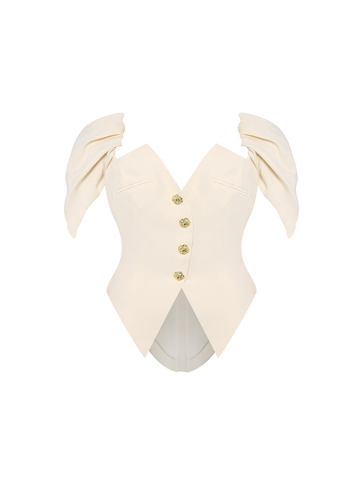Slim Fit V-Neck Puff Sleeve Vest