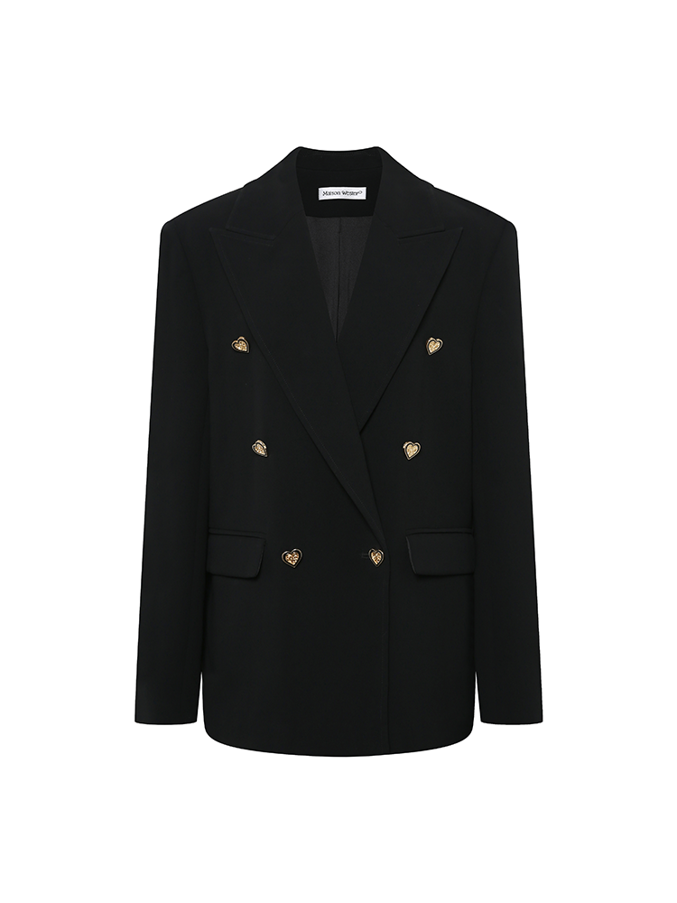 Black And Gold Heart Accentuated Oversized Blazer