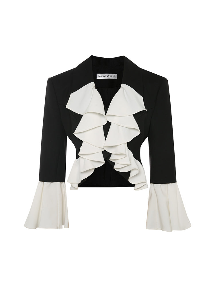 French Romantic Ruffled Color Block Jacket