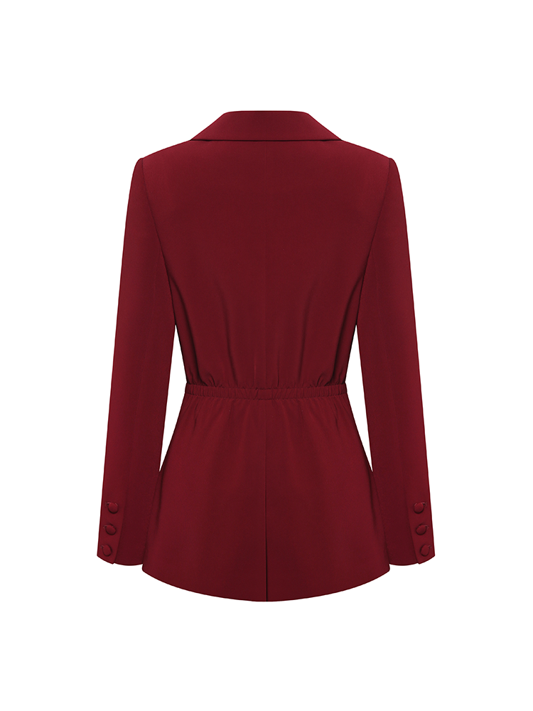 Burgundy Fitted Waist Blazer with Heart Shaped Buttons