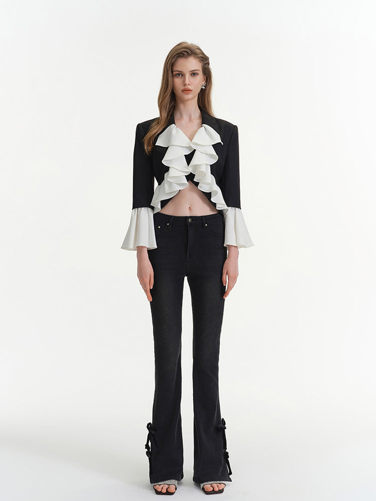 French Romantic Ruffled Color Block Jacket