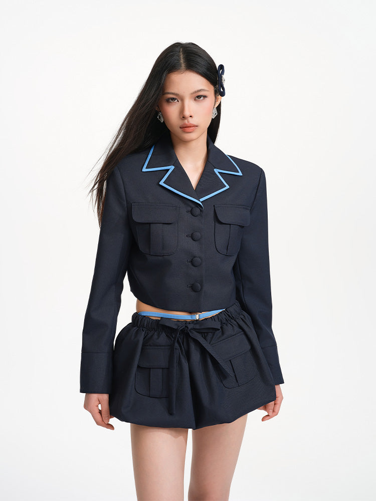 Collared Color Block Button Front Top