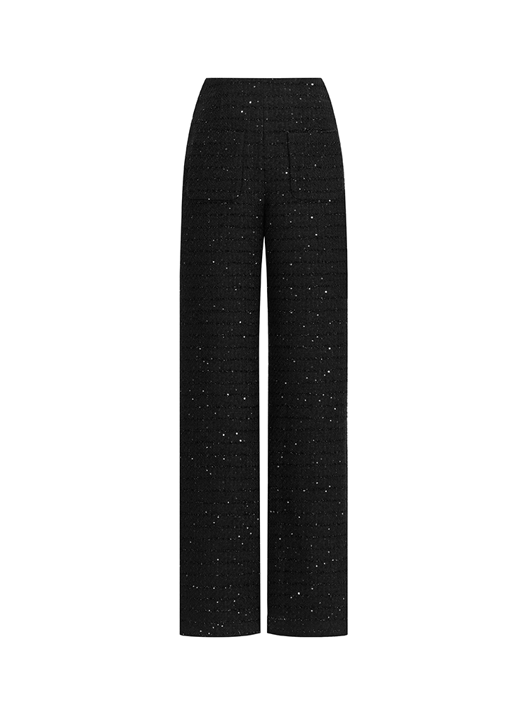 Sequined Tweed Straight Leg Pants