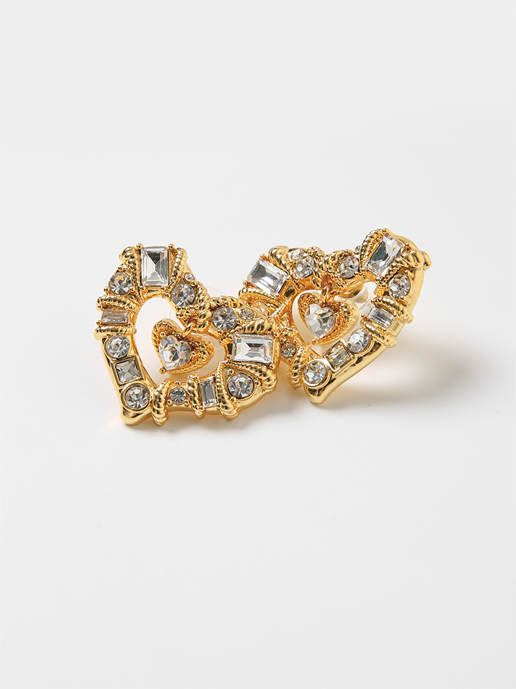 Golden Heart Rhinestone Earrings