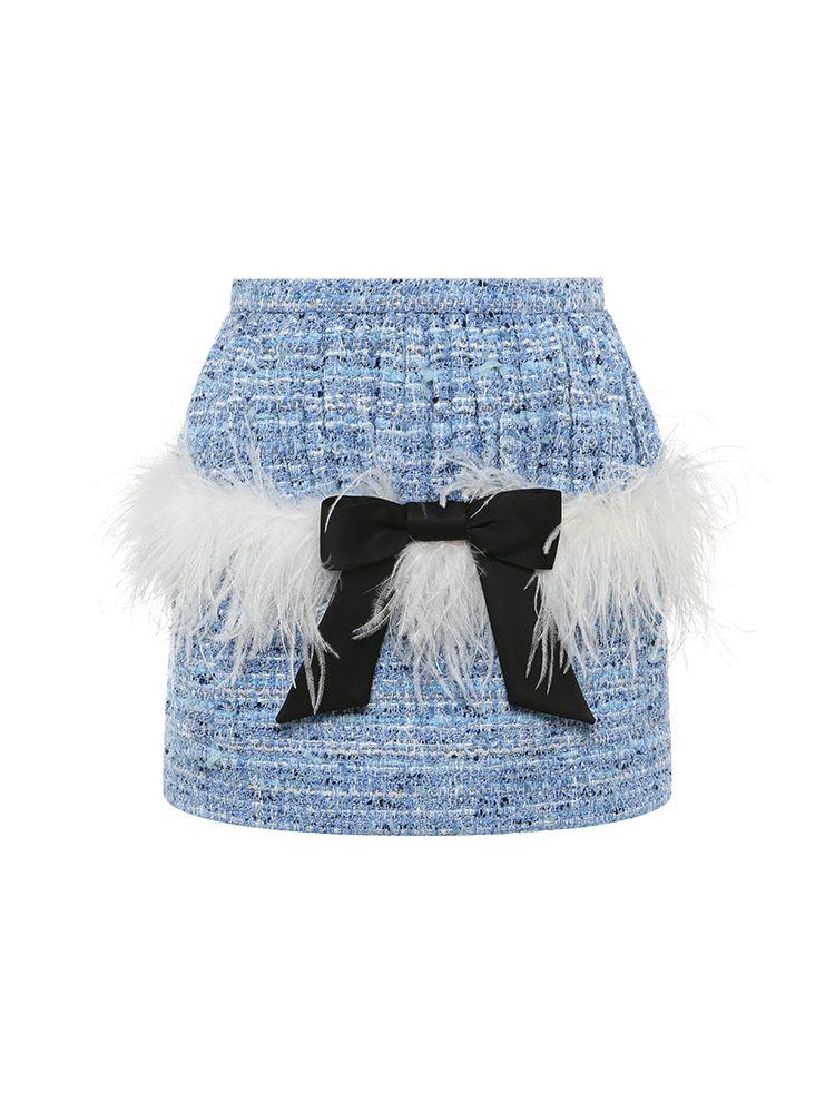 Blue Feather Detailed Mini Skirt