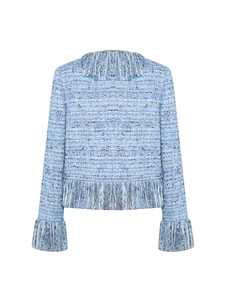 Tasseled Blue Tweed Short Coat