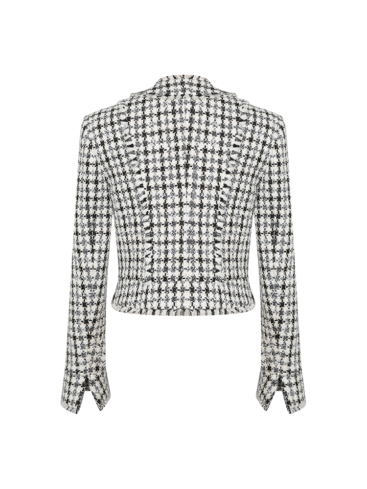 Black and White Tweed V-Neck Jacket