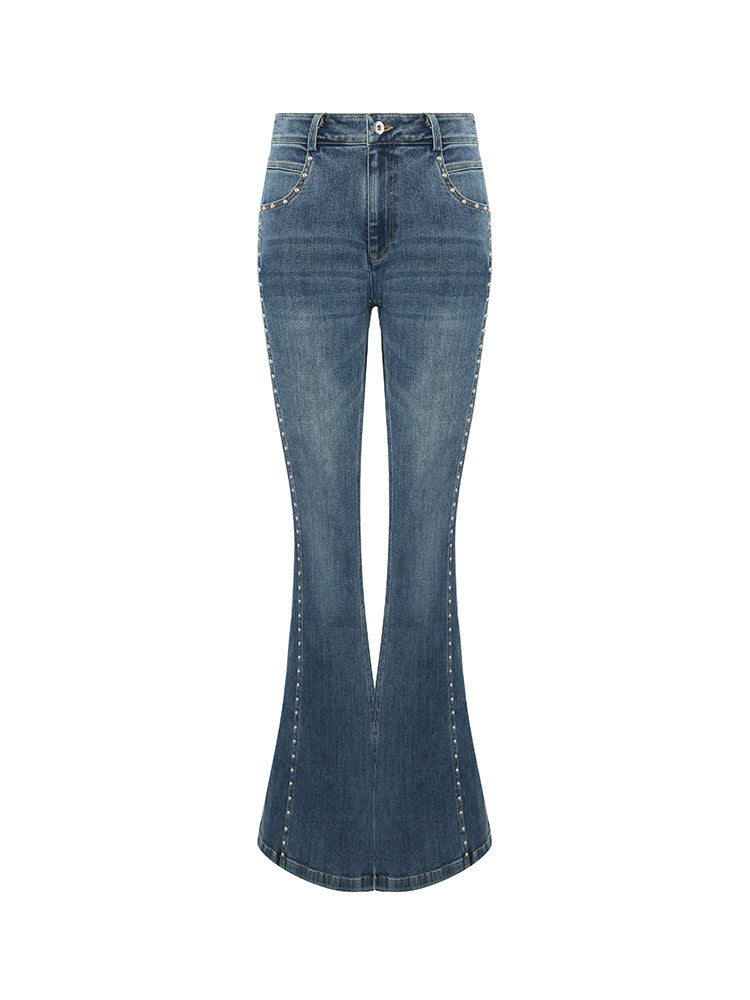Blue Tone Rivet Flare Jeans