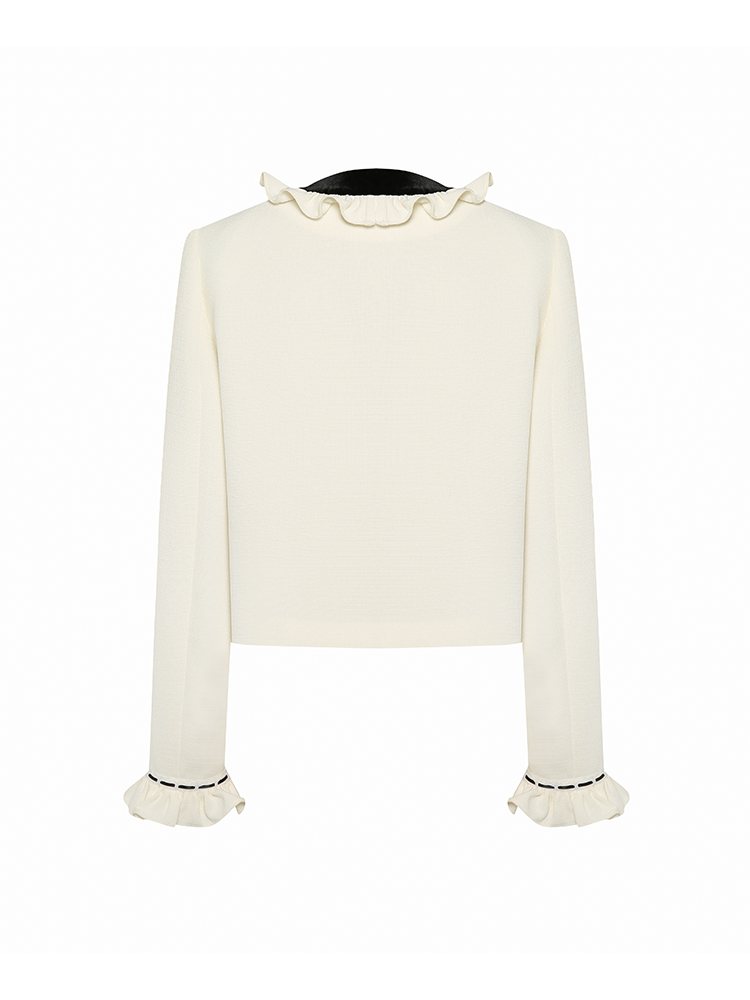 Boucle Short Coat with Lace Bow