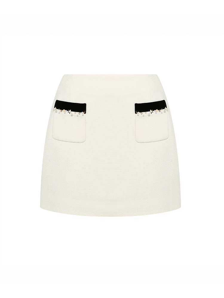 Boucle Contrast Color Frayed Mini Skirt