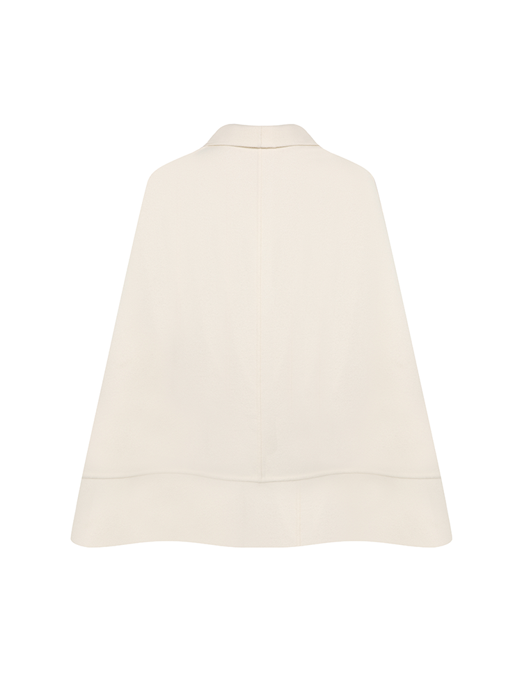 Bow Detailed White Wool Blend Cape Coat