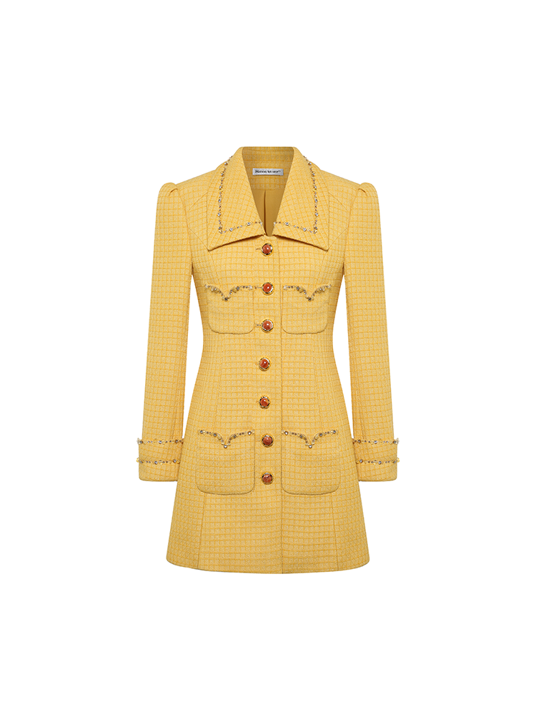 Textured Tweed Yellow Dress