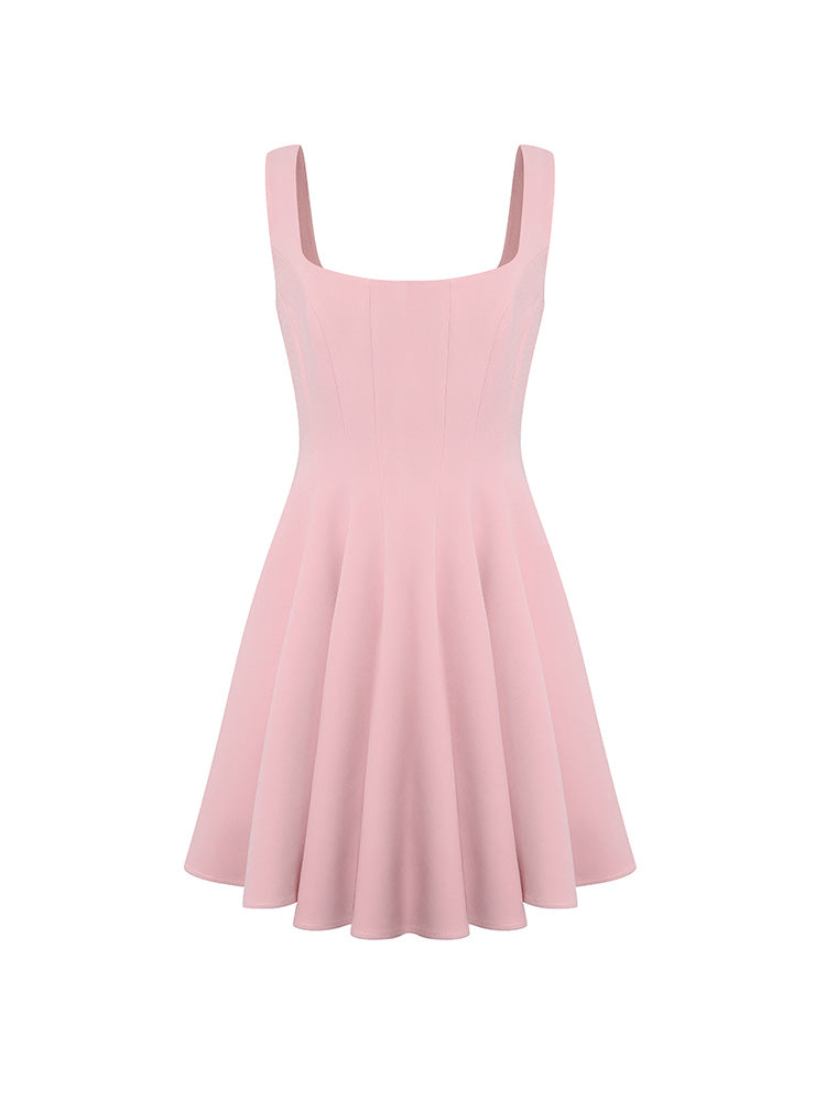 Square Neck Fitted Full Skirt Dress
