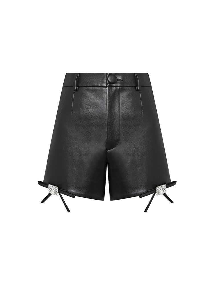 Faux Leather Bow Shorts