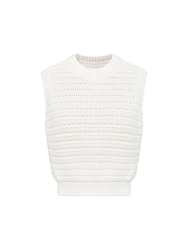 White Openwork Knit Sleeveless Tank Top