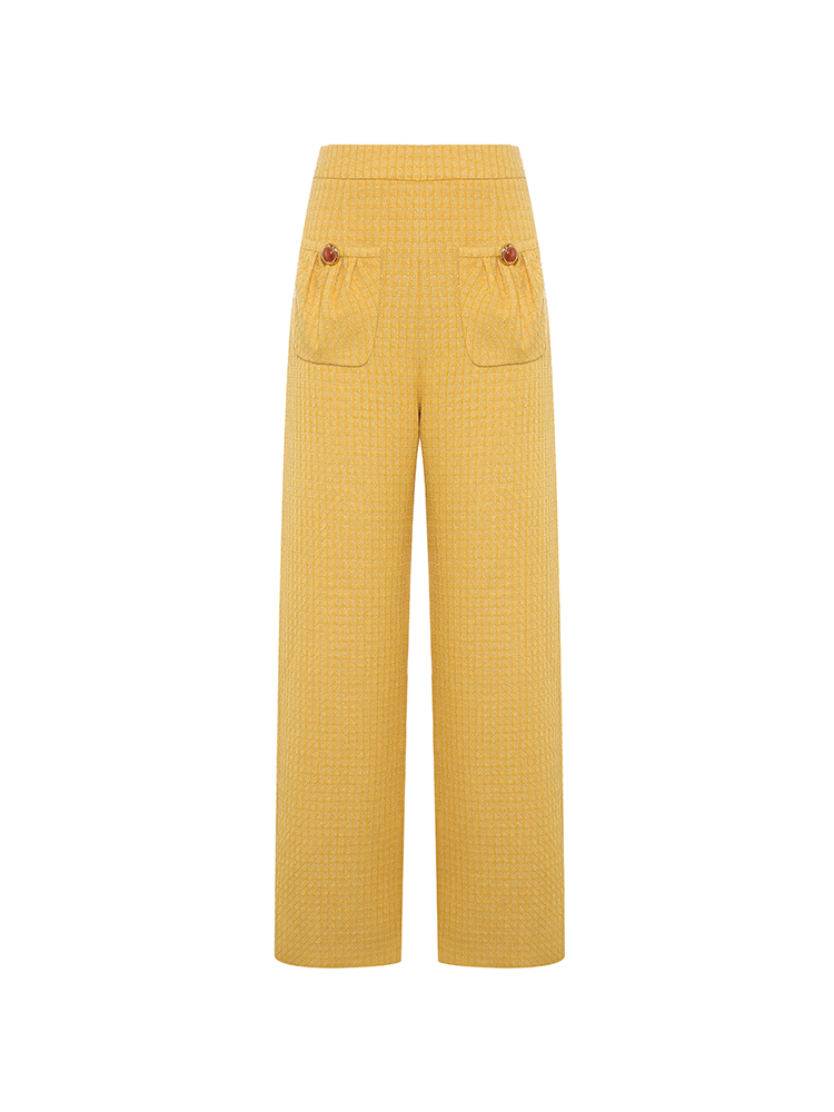 Yellow Tweed Straight Leg Pants