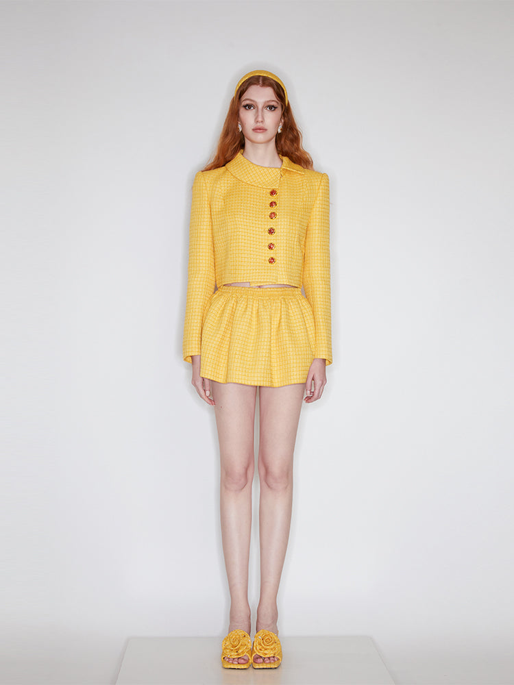 Tweed Yellow Mini Skirt