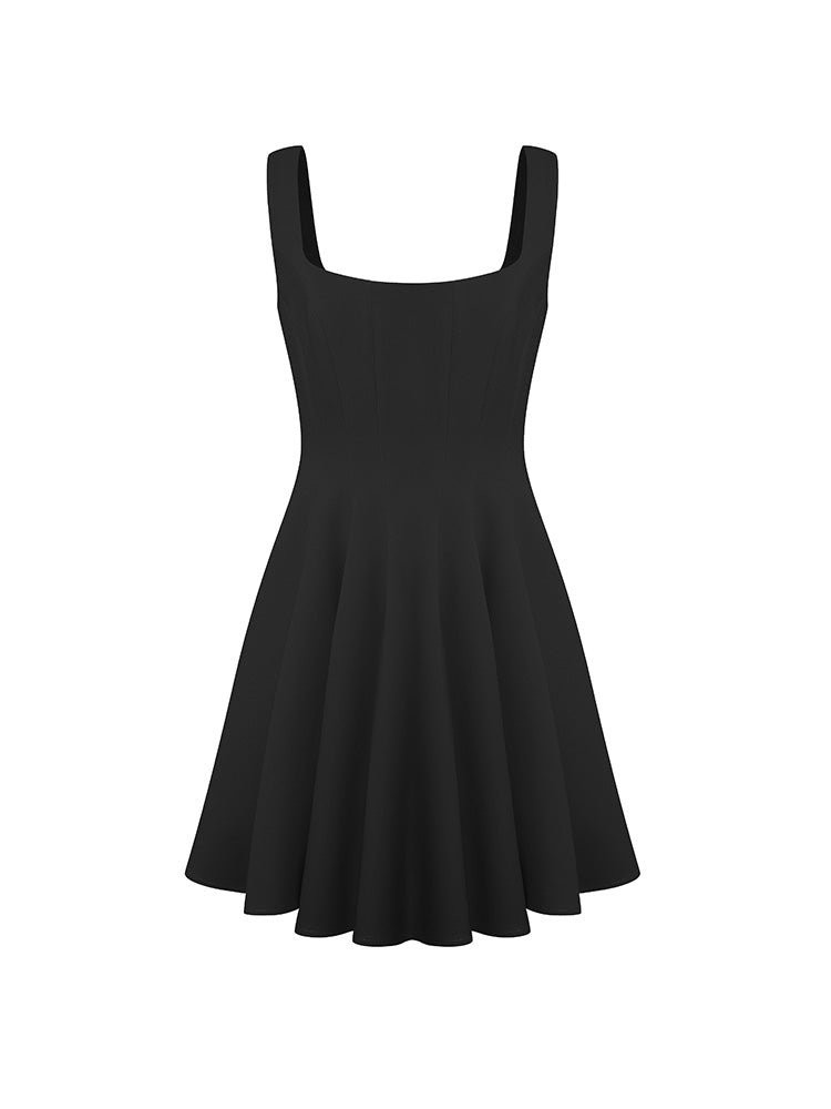 Square Neck Fitted Full Skirt Dress