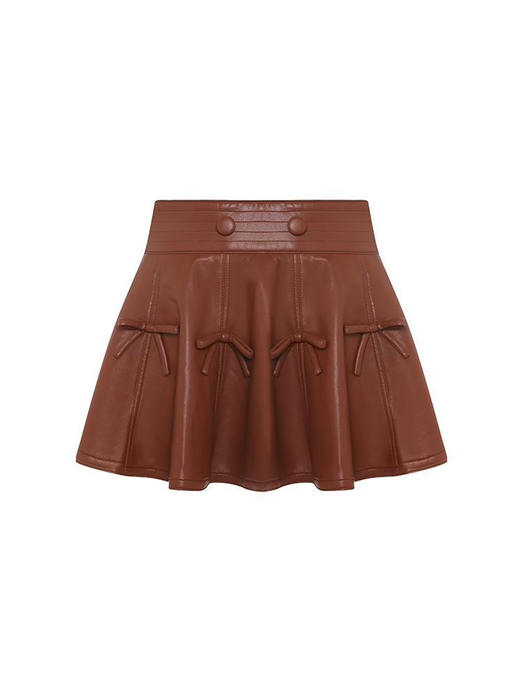 Caramel PU Leather Bowknot Skirt