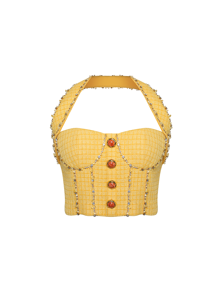 Textured Tweed Yellow Corset