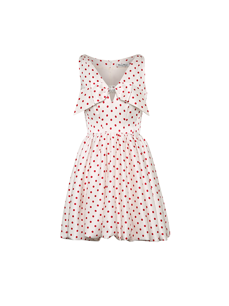 Red Polka Dot Bow Sleeveless Dress