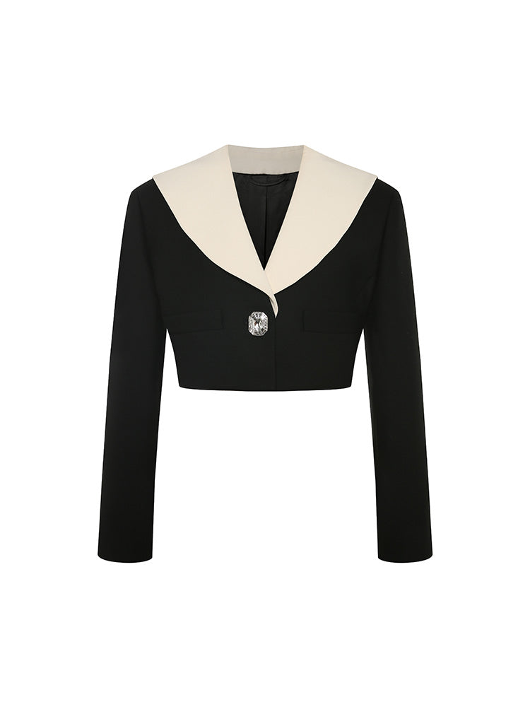 Black and White Naval Collar Cropped Jacket