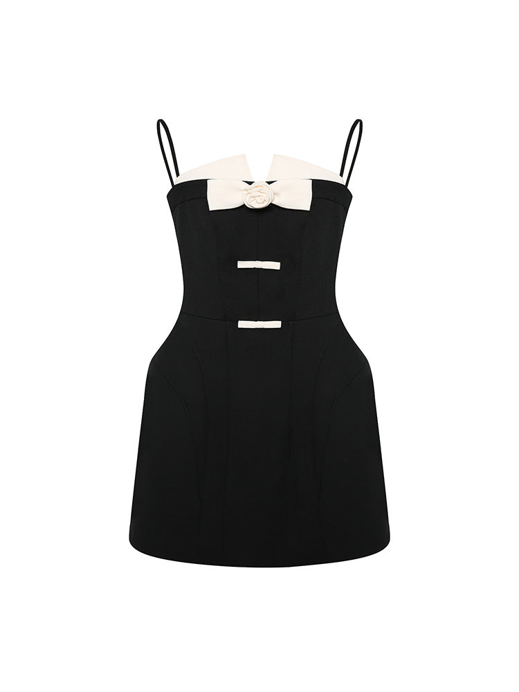 Hepburn Style Color Blocked Bow Black Dress