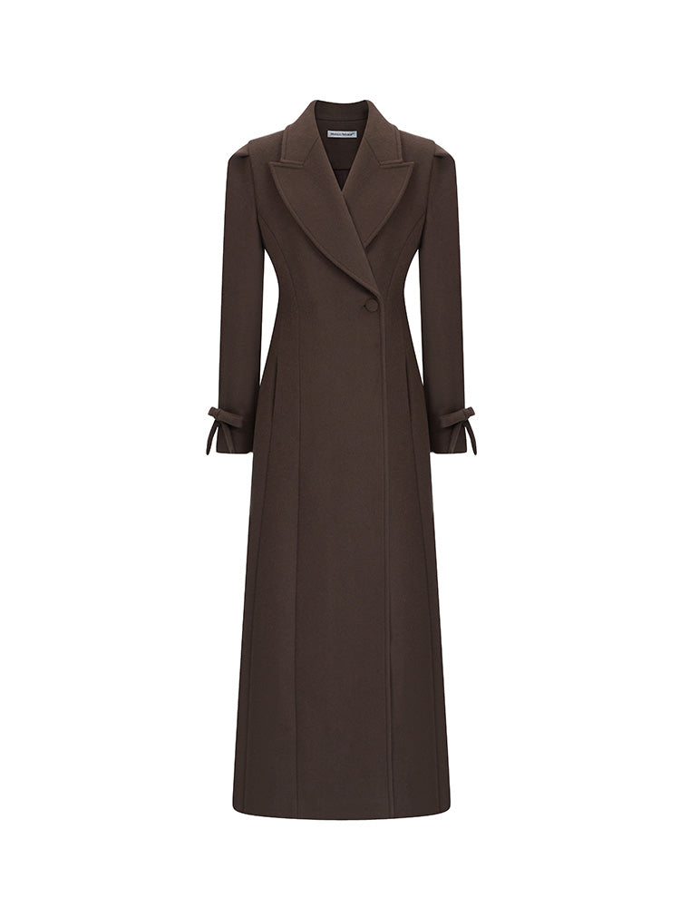 Gray and Brown Long Bubble Sleeve Bow Waist Coat