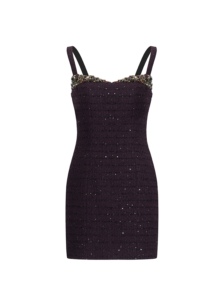 Sequined Tweed Hand Embroidery Dress