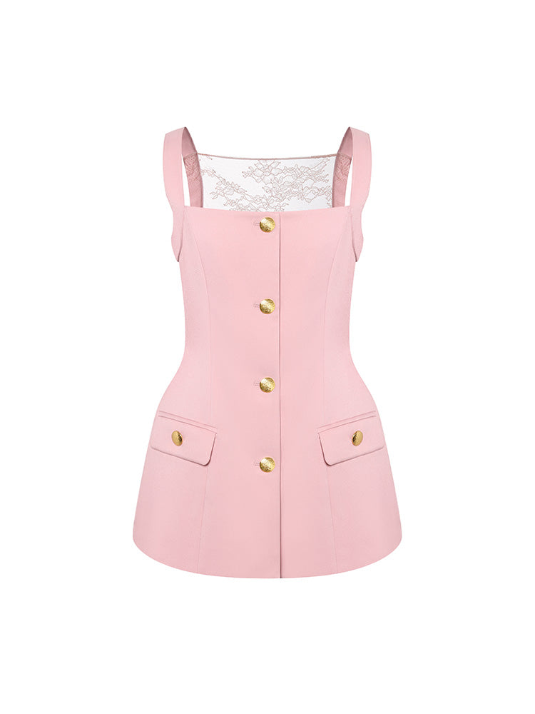 Pink Tone Camisole Dress with Gold Buttons