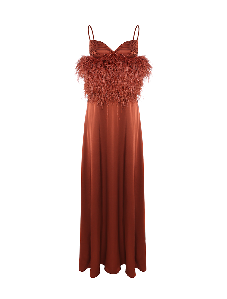 Satin ostrich feather gown