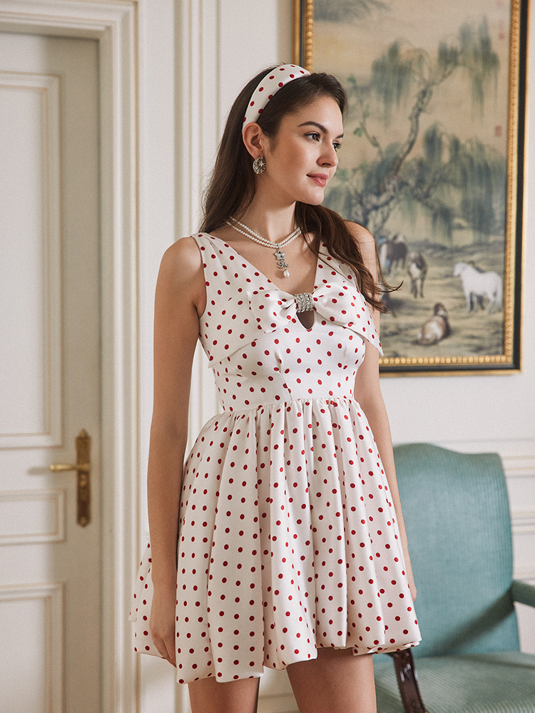 Red Polka Dot Bow Sleeveless Dress