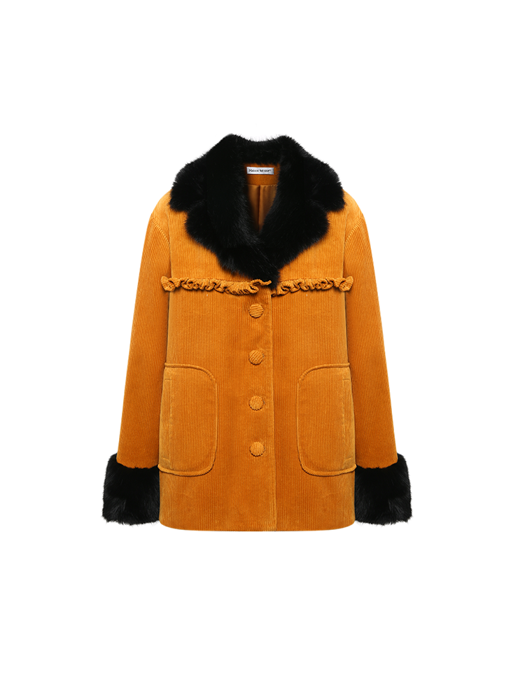 Corduroy Jacket With Black Faux Fur Collar