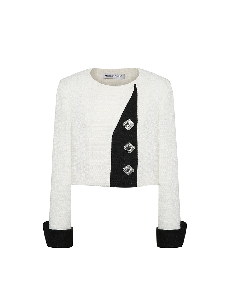 Black and White Rhinestone Button Jacket