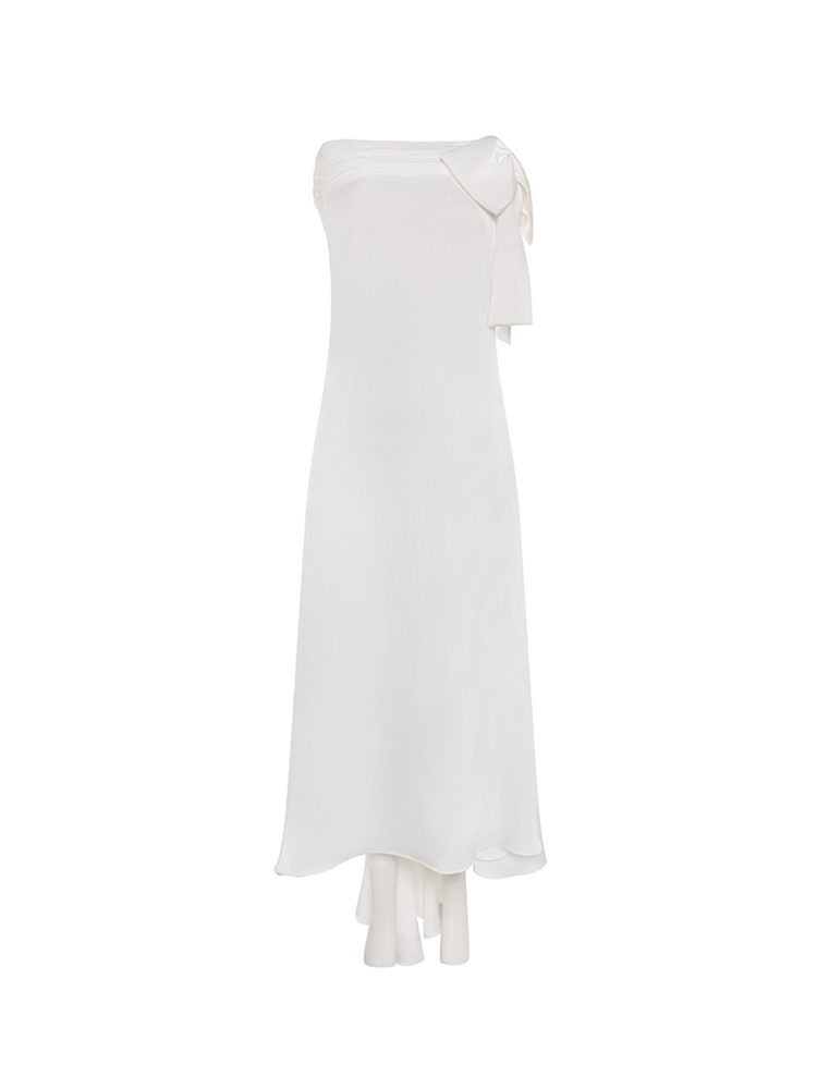 White Satin Fishtail Maxi Skirt