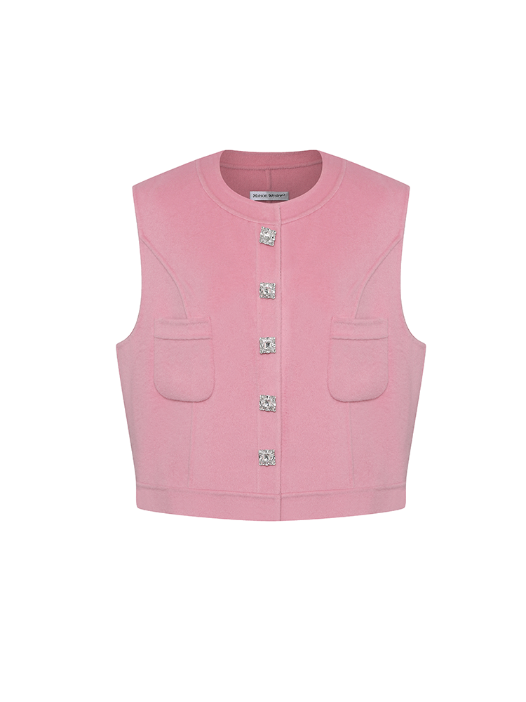 Wool Rhinestone Button Vest