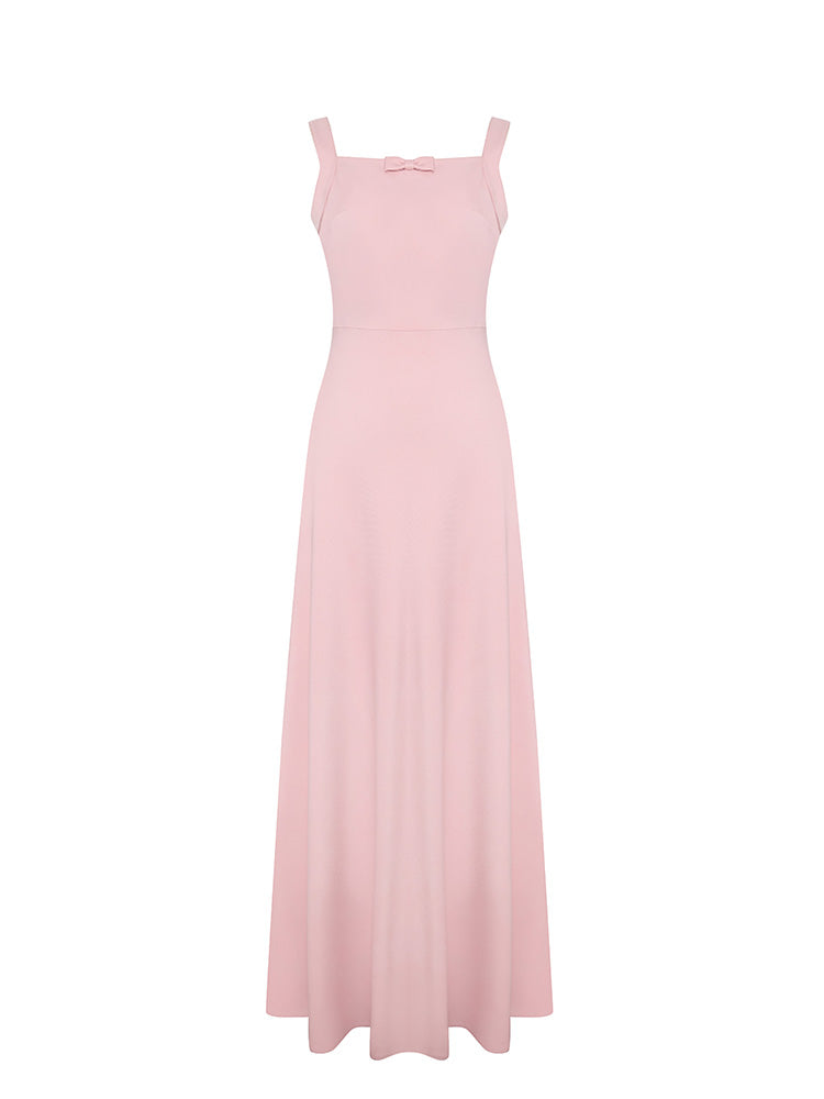 Soft Pink Bow Camisole Trailing Maxi Dress