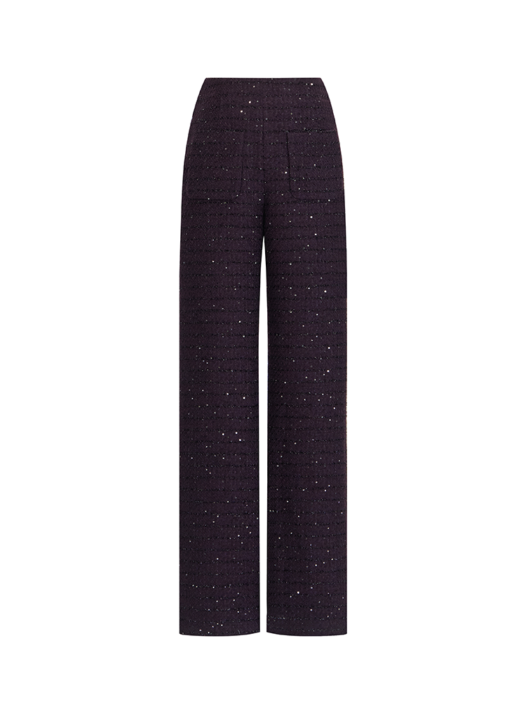 Sequined Tweed Straight Leg Pants