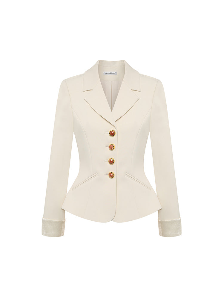 Beige Formal Shoulder Waisted Blazer