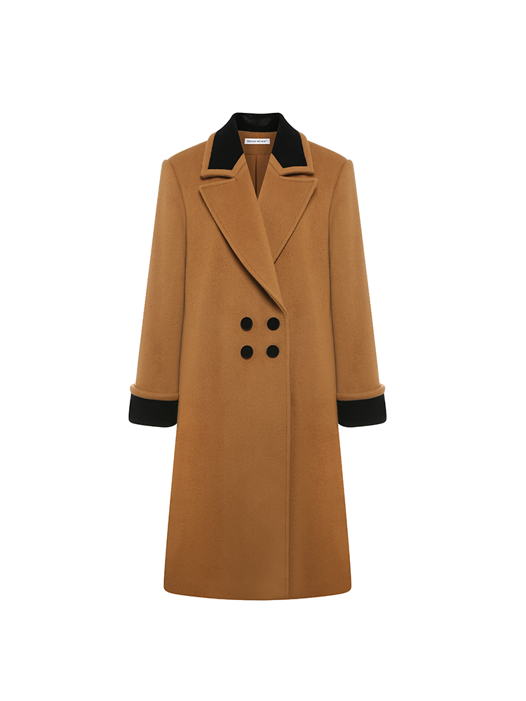 Velvet Collar Camel Wool Coat