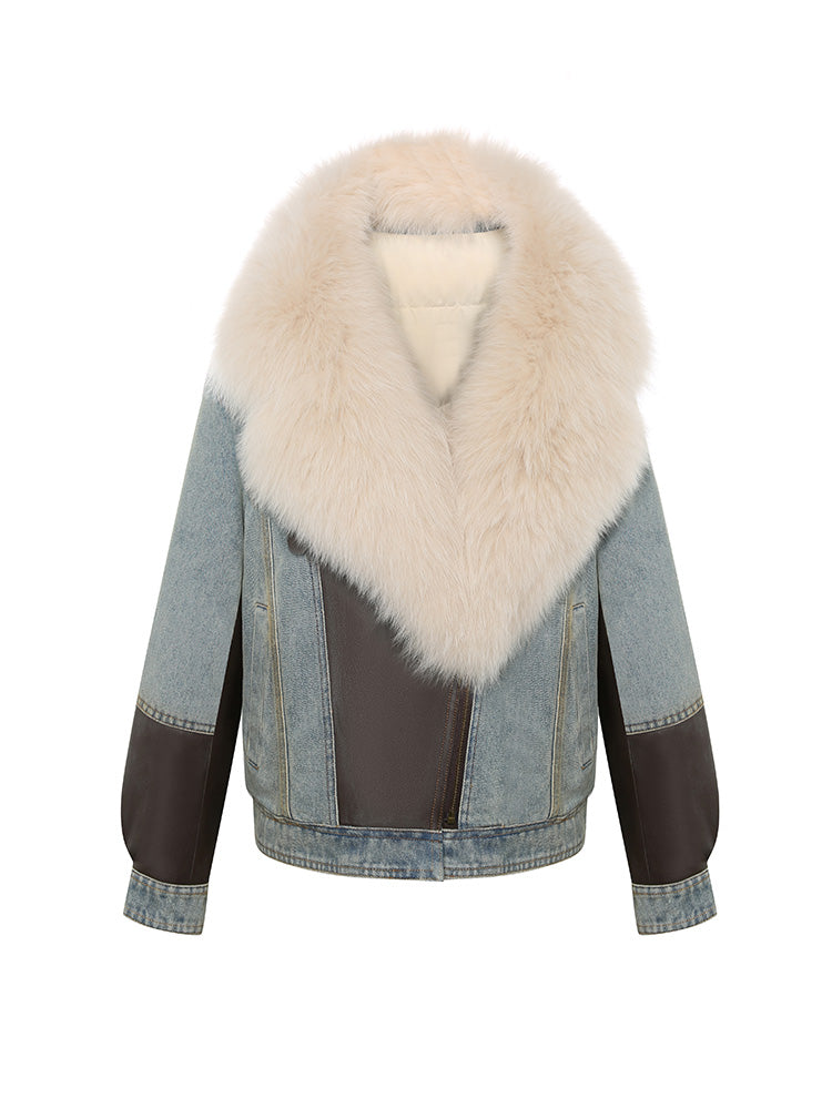 Light Denim Jacket with Faux Fur Collar