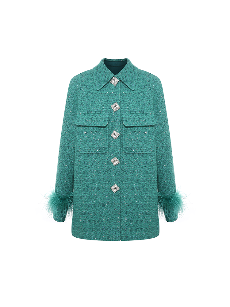 Sequined Tweed Shirt Jacket