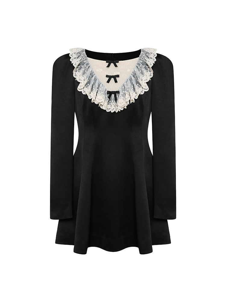 Palace Style Bow Long Sleeve Dress