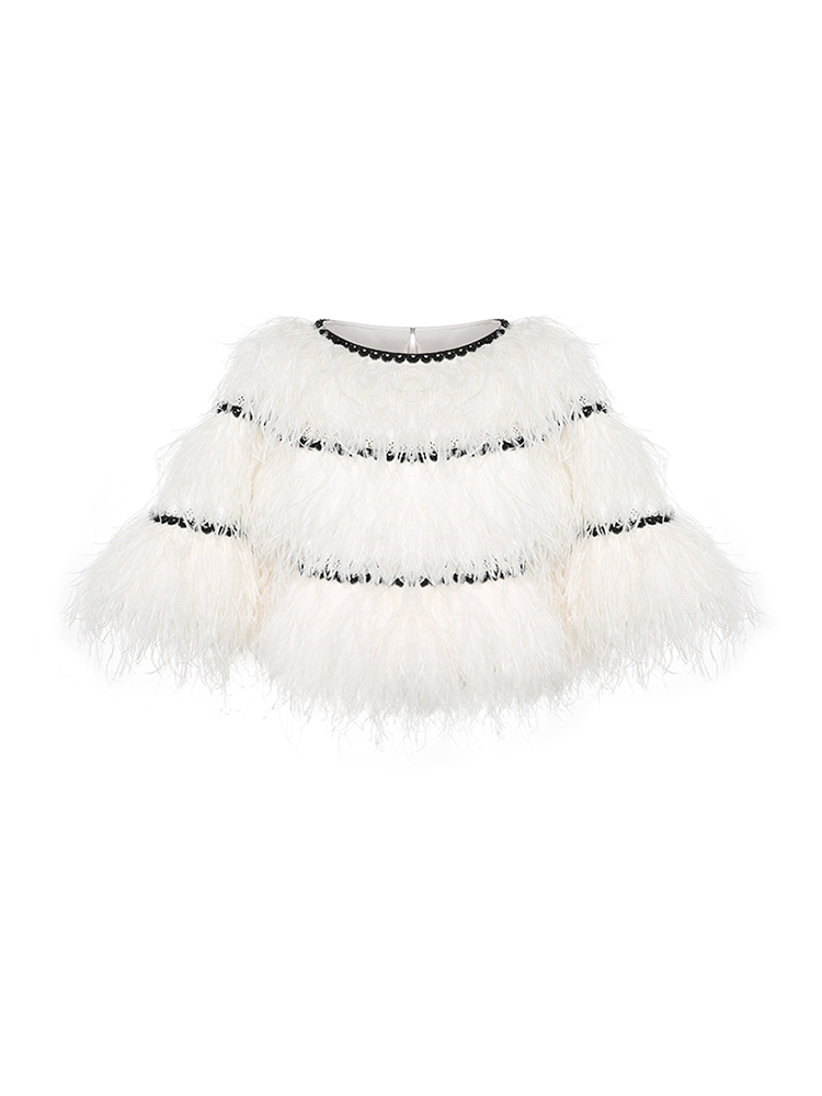 White Ostrich Feather Shawl Cape