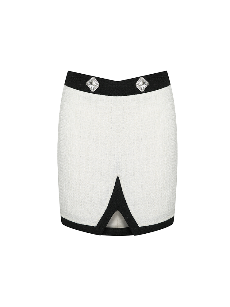 Black and White Rhinestone Button Skirt