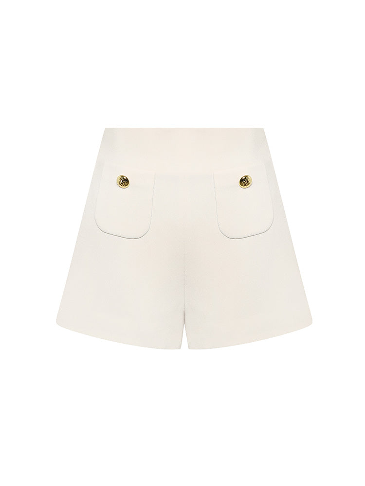 Shorts With Gold Button Pocket Decoration