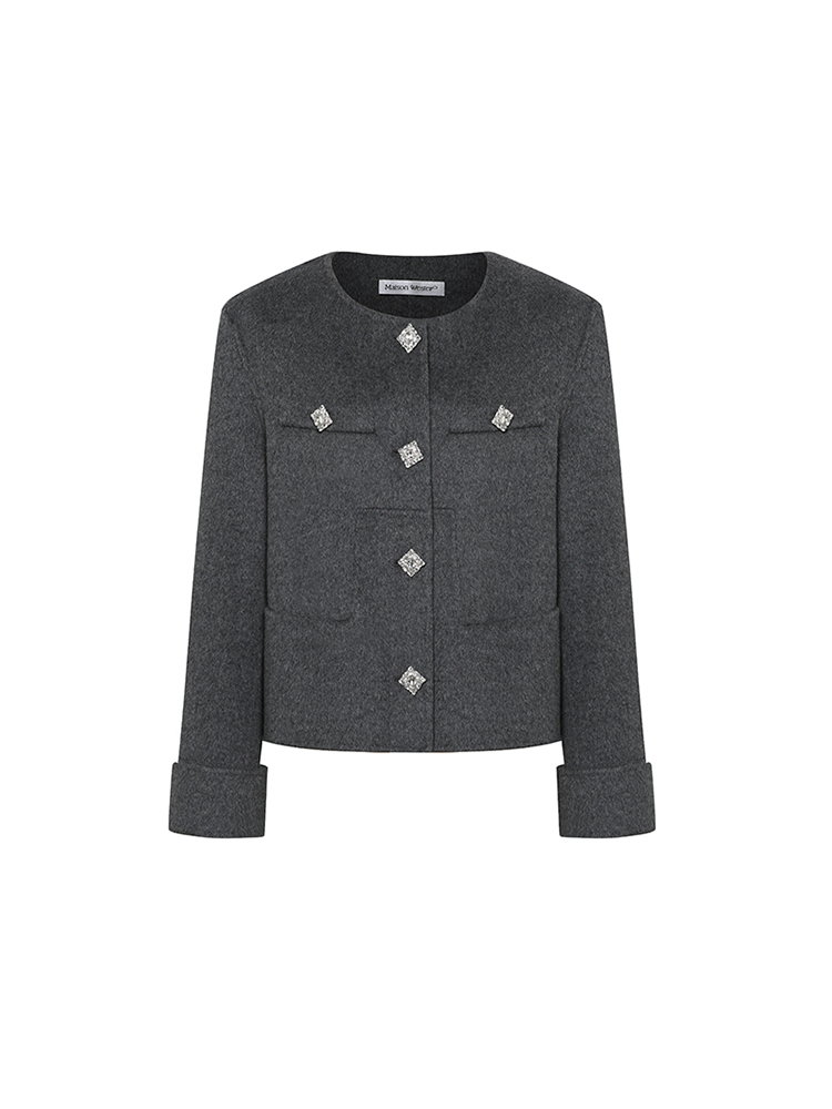 Rhinestone Button Wool Jacket